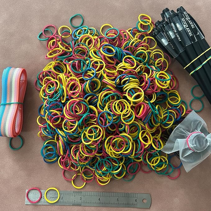 Rubber Bands Small Mini Elastic Band Yellow Blue Green Red 1300pcs Rubber Band 1.2inch Office Supplies Home Inside Diameter 0.63in (Multicolour)