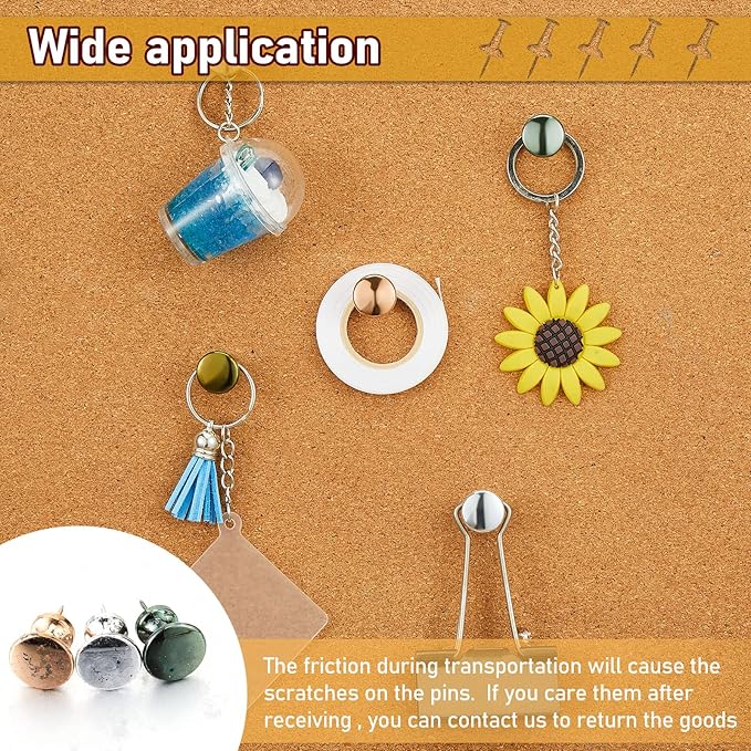 Outus 100 Pcs Giant Push Pins Large Thumb Tacks Plastic Heads 1 Inch Jumbo Push Pins for Cork Board Map Posters Office School(Gold, Silver, Bronze, Rose Gold, Gray)