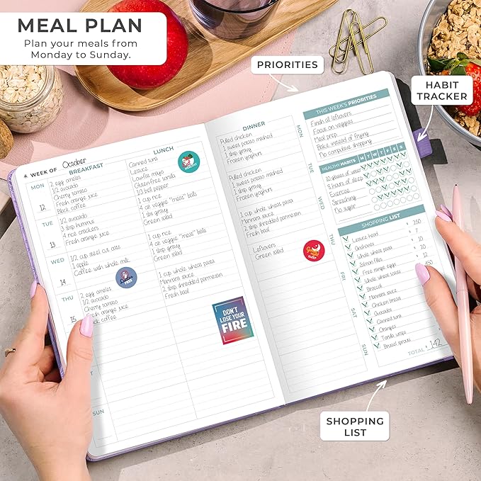 Clever Fox Weekly Meal Planner - Weekly & Daily Meal Prep Journal with Shopping and Grocery Lists for Menu Planning, Healthy Diet & Weight Loss Tracking, Lasts 1 Year, Undated, A5 - Lavender