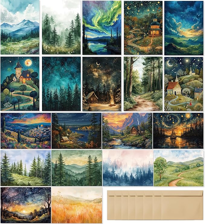 Blank Cards with Envelopes All Occasion,Whimsical Watercolor illustration Design Blank Greeting Cards 4x6,40Pack -Blank Greeting Cards,Note Cards with Matching Peel-and-Seal Rustic Envelopes