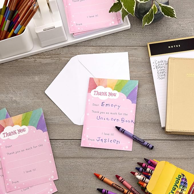 Hallmark Kids Fill in the Blank Thank You Cards, Rainbow (20 Cards with Envelopes)