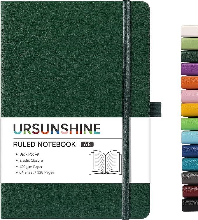Ruled Notebook/Journal - Classic Lined Journal/Notebook, 5.3'' x 8.26'', Hardcover with Thick Paper, Banded + Pen Holder +Inner Pocket - Turquoise