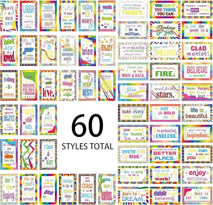 Jinei 300 Inspirational Affirmation Cards Positive Motivational Cards Small Mini Encouragement Quotes for Women Mother's Day Church(Rainbow Style)