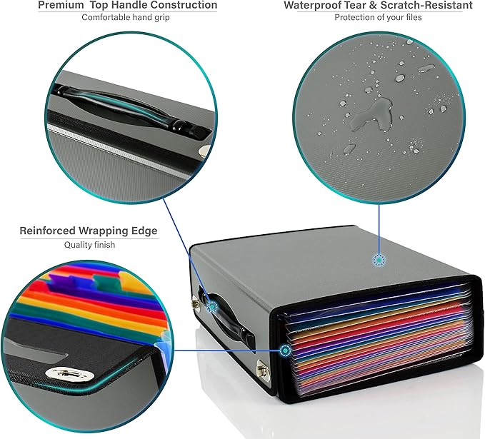 CNK Accordion File Folders with 24 Pockets Organizer for Document Paper Storage Folder Documents Expanding Binder Folio Pocket Receipt Filing Expandable Files Dividers Labels Letter Durable Handle