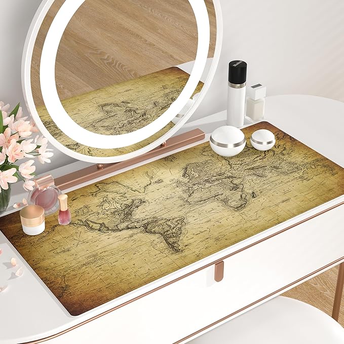 QIYI Large Desk Pad, Vintage Mouse Pad Desktop Decor, Waterproof PU Leather Desk Cover Protector, Desk Accessories for Office Home Work Writing Gaming 31.5" x 15.7" - World Map 1814