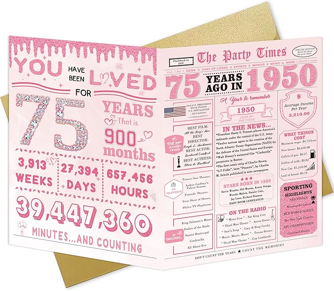 75th Birthday Decorations for Women，75th Birthday Gifts for Women，75 Bday Card，75 Year Old Bday Gifts for Mom Grandma Sister