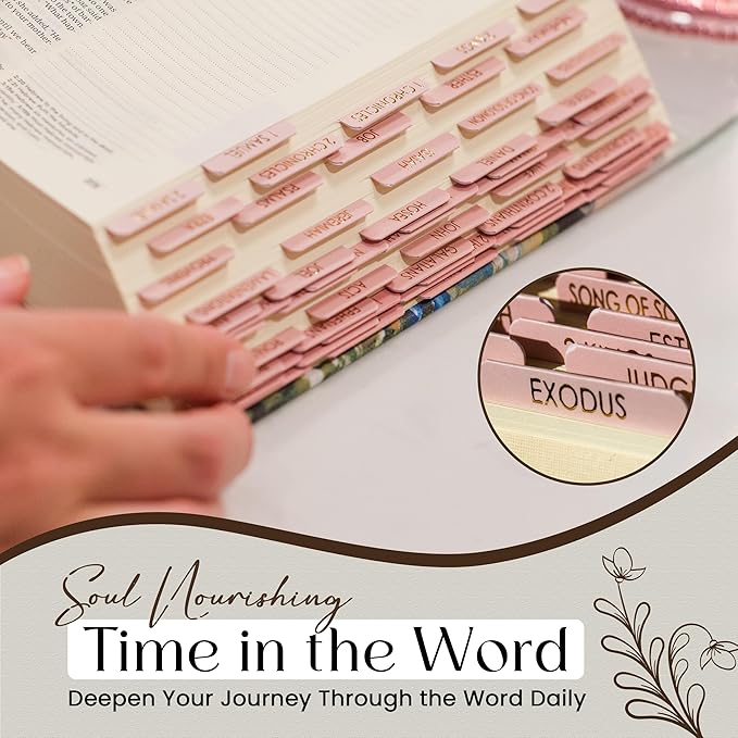 Bible Tabs for Women Study Bible, Gold Embossed Matte Catholic Bible Tabs Pink, Bible Book Index Tab Bible Book Tabs w/Old & New Testament Pink Bible Tabs Perfect Laminated Bible Study Supplies Peony