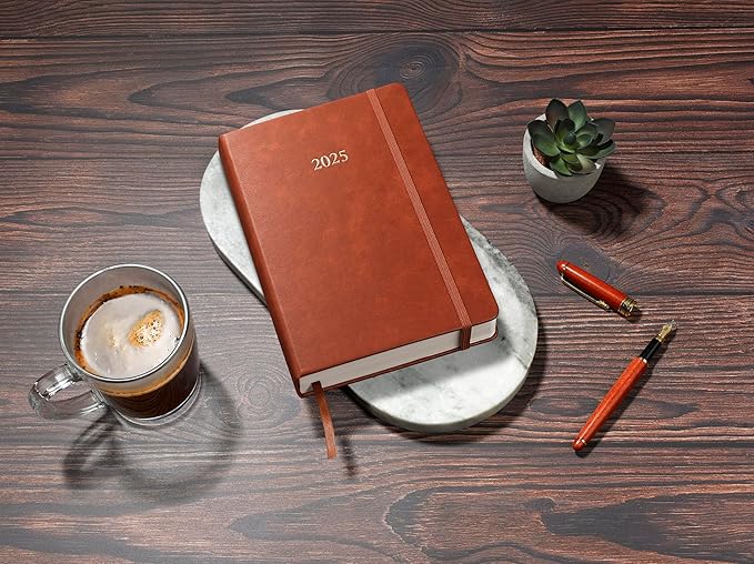 Wykeham's Executive 2025 Daily Journal Planner – Customization Available (Brown, 8.5"×5.5")