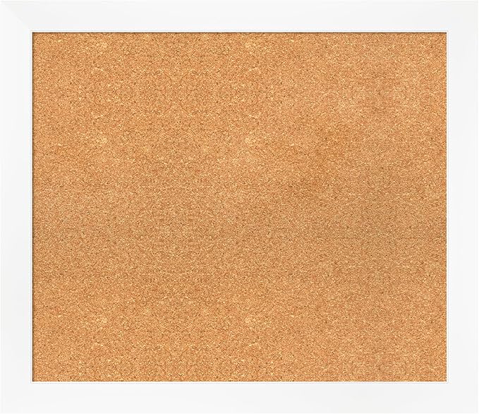 Amanti Art Natural Cork Board for Wall, 25x29 Vision Board with White Frame, Medium Corkboard Office Decor for Home Organization, Modern Corkboard Pinboard to Display Items for Home Organization in