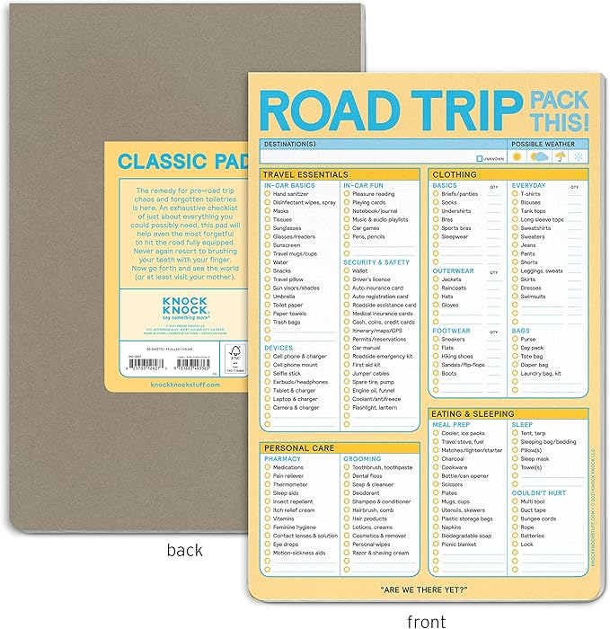 Knock Knock Roadtrip Pack This! Pad - Road Trip Packing List Pad, Trip Essentials Checklist, 6 x 9-inches