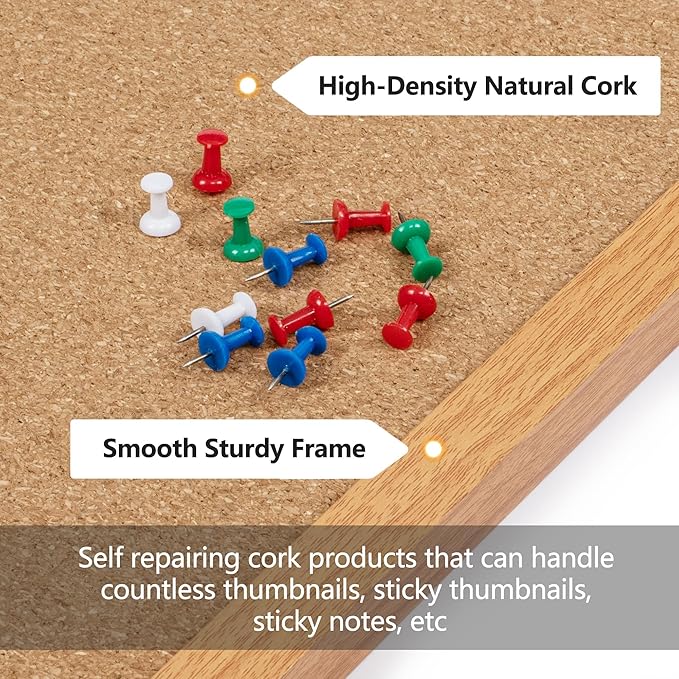 Board2by Cork Board Bulletin Board 30 x 42, Oak Framed 4x3 Corkboard, Office Board for Wall Decor, Large Wall Mounted Notice Pin Board with 15 Push Pins for School, Home & Office