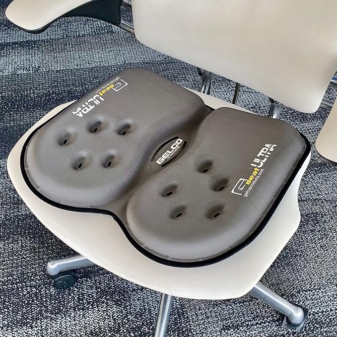 GSeat Ultra Orthopedic Gel and Foam Seat Cushion (Gray) – for Coccyx, Back, Tailbone, Prostate, Postnatal, and Sciatica Pain/Discomfort – Office, Car, Chair, Travel