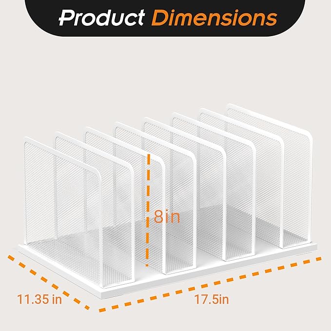 Kuntine.B Desk File Organizer Upright Mesh Desktop Organizer File Sorter Office Organization File Holder for Home, Office & Classroom (White, 1 Pack 7-Section)