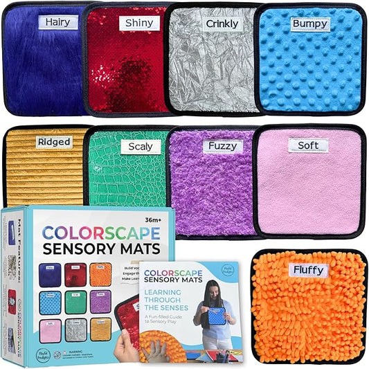 9 Labeled Sensory Mats w/Lesson Plans, Sensory Toys for Kids with Autism, Sensory Wall & Autism Toys for Toddlers 3-4, Calming Corner Items Kids 5-7, 8-12, Special Education Classroom Must Haves