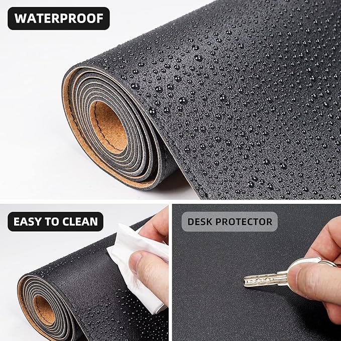Leather Desk Pad Protector, Office Desk Mat, Large Mouse Pad,Cork Desk Mat, Laptop Desk Pad, Waterproof Desk Writing Pad for Office and Home (35in*17in, Black)
