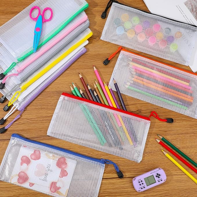 Zhehao 200 Pieces A6 Mesh Zipper Pouch Bulk Mesh Bags with Zipper Waterproof Small Pencil Pouches for School Office Supplies Organization 9.4 x 4.5 Inches(10 Assorted Colors)