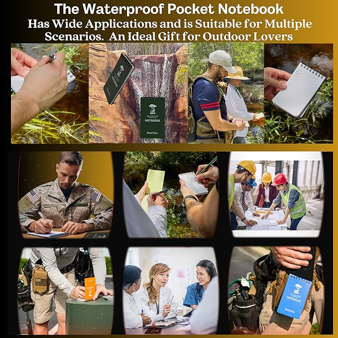 Waterproof 3x5 Notebook Pocket Notebook Small Spiral Notebooks Pocket Notepad Small Notepad 3x5 Pocket Notepad Police Notepad Tactical Notebook and All-Weather pen 6 Pack Green