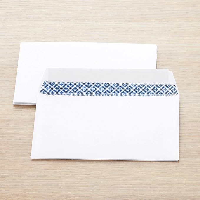 Amazon Basics Quality #6 3/4 Security-Tinted Envelopes with Peel and Seal, 300-Pack, White