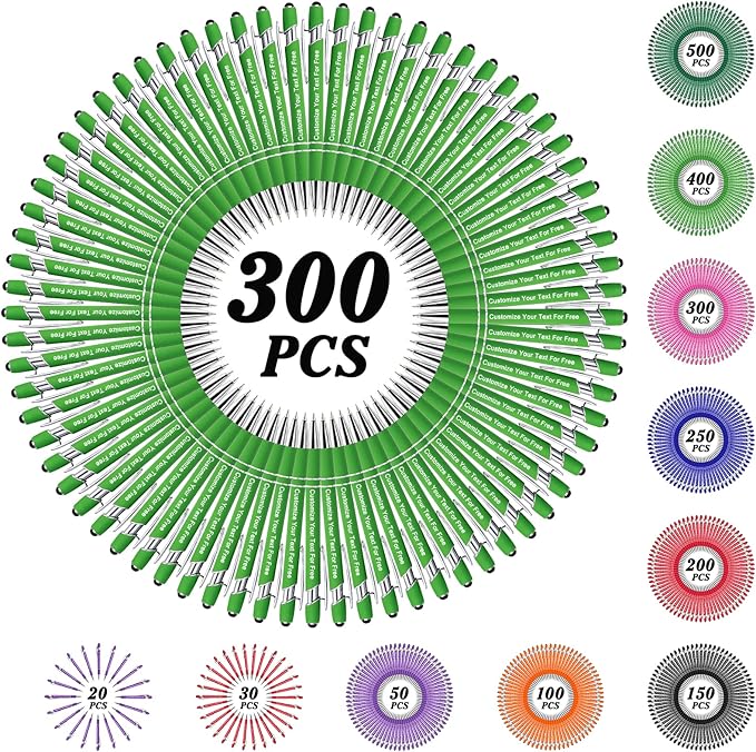 Max 500 Pcs Personalized Pens Bulk, Custom Pens with Free Engraving, Customized Stylus Tip Ballpoint Pen with Your Name Massage Text for School Office Business Graduation Anniversaries-300 Packs