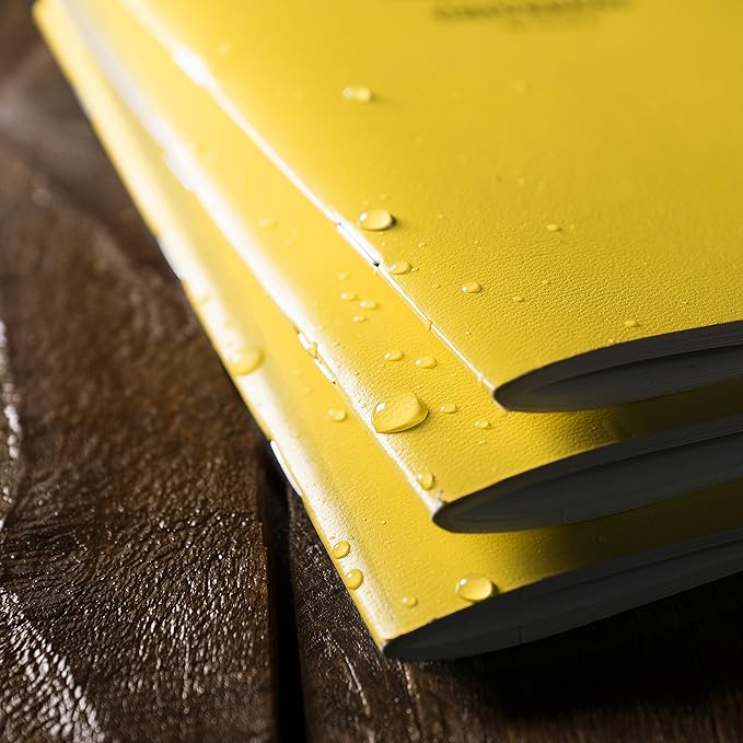 Rite In The Rain Weatherproof Stapled Notebook, 4 5/8" x 7", Yellow Cover, Journal Pattern, 3 Pack (No. 391FX)