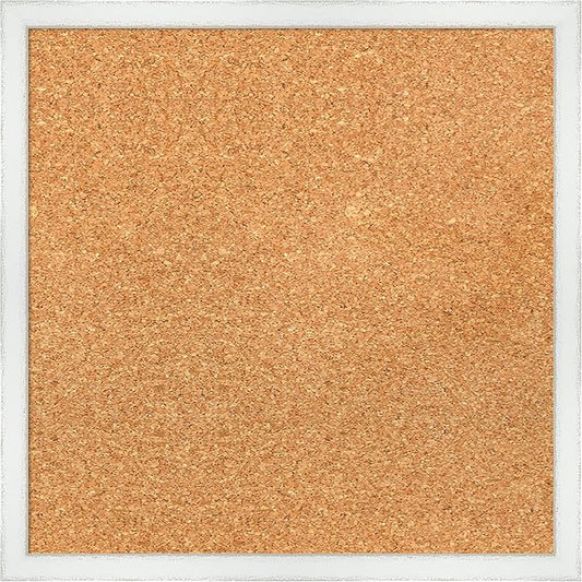Amanti Art Natural Cork Board for Wall, 17x17 Vision Board with White Frame, Small Corkboard Office Decor for Home Organization, Country Rustic Corkboard Pinboard to Display Items for Home