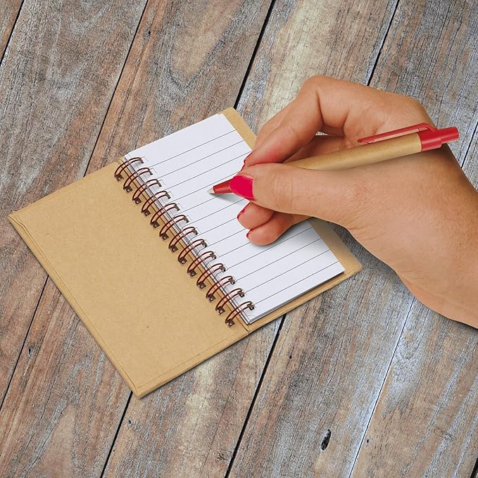 Mini Spiral Notebooks with Black Ink Pens Set of 10, Bulk Pack - Perfect for School, Office, Business, Home - Red