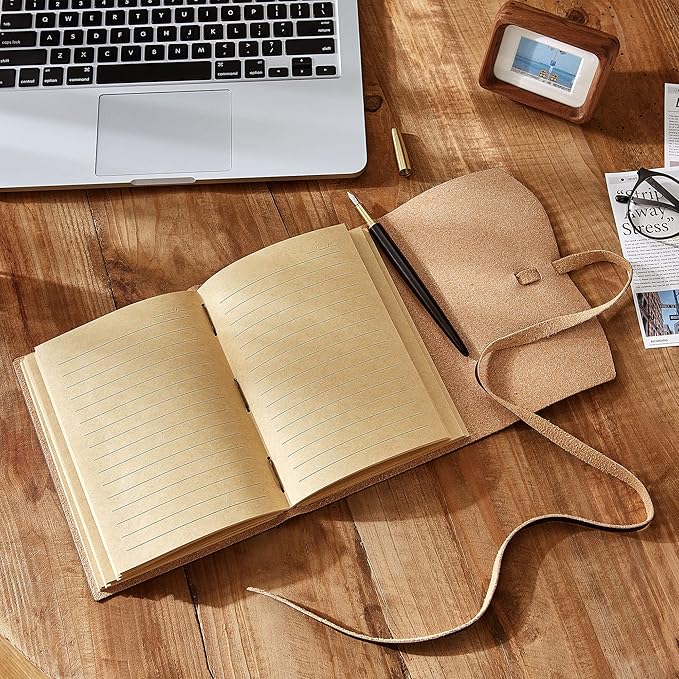 Leather Journal -, A5 Size Notebook 6x8.1 Inch, Genuine Leather Journals for Writing, Vintage Style, Ideal for Men and Women, Artists, Travelers, Grey