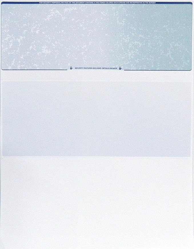 CheckOMatic Computer Check Paper - 100 Pack - Top Blank Stock Checks - Security Features & Laser Printer Compatible - Blue Green