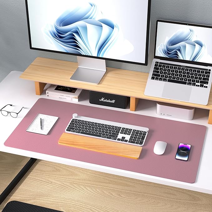 Aothia Leather Desk Pad Protector, Mouse Pad, Office Desk Mat, Non-Slip PU Leather Desk Blotter, Laptop Desk Pad, Waterproof Desk Writing Pad for Office and Home (Dark Pink, 23.6" x 13.7")
