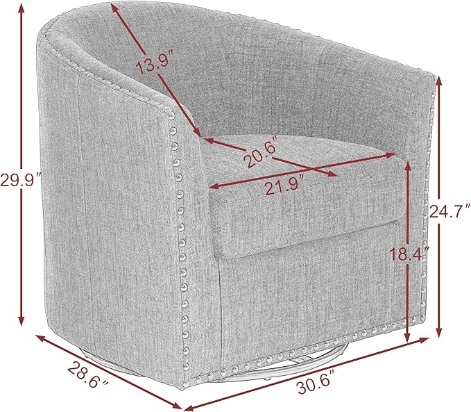 UIXE 360° Swivel Barrel Accent Chair, Modern Upholstered Arm Chair Round Club Armchair, Nailhead Trim Single Sofa Seating in Fabric for Living Room - Blue