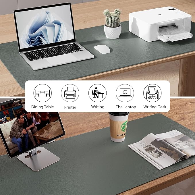 Aothia Leather Desk Protector, Mouse Mat, Non-Slip PU Leather Blotter, Laptop Desk Mat, Waterproof Writing Pad for Office and Home (Jungle Green, 36" x 17")