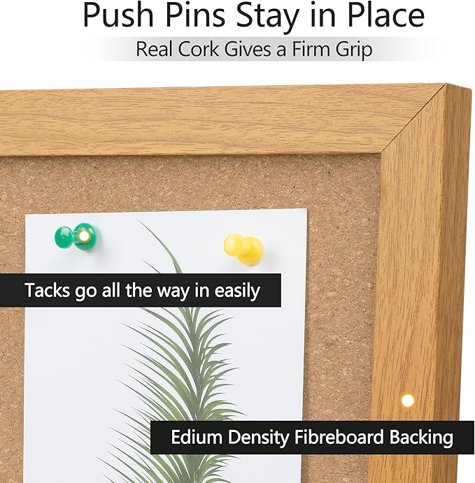 Board2by 2 Pack Cork Board Bulletin Board 20" x 30", Wood Framed Corkboards for Wall Decor, Hanging Office Message Board, Wall Mounted Notice Pin Board with 30 Push Pins for School, Home & Office