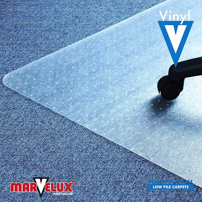Marvelux Office Chair Mat for Low Pile Carpets 30" x 48” Clear Vinyl Protector Mat for Under Desks, Rectangular PVC Carpeted Floor Mat for Gaming Chairs and Computer Desks, Shipped Flat