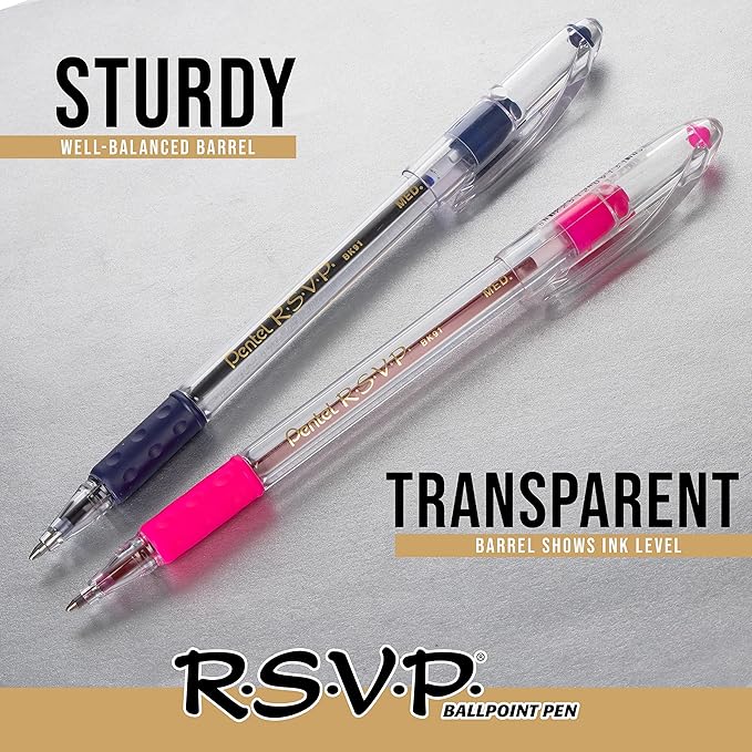 Pentel BK90B R.S.V.P. Stick Ballpoint Pen, .7mm, Trans Barrel, Red Ink (Pack of 12)