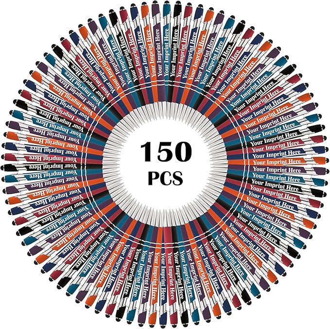 Up to 500 Pcs Custom Pens Bulk | Rainbow of Colors | Soft-Touch Metal Black Ink Personalized with Name or Message (Assorted, 150 pcs)