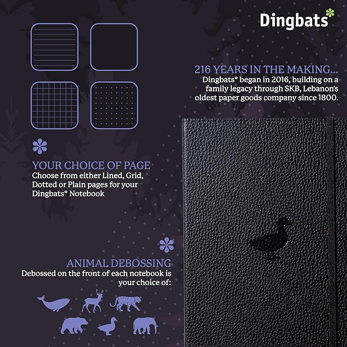 Dingbats* Wildlife Lined Writing Journal Notebook A5 - Vegan Leather Hardcover - Ideal for Work, Travel - Pocket, Elastic Closure, & Bookmark
