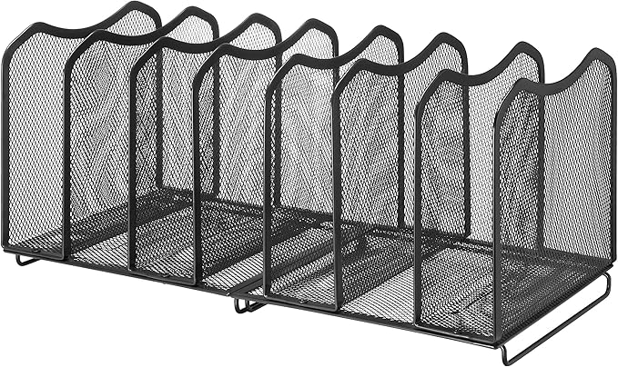 Simple Trending Mesh Desktop File Sorter Organizer, 7 Section Bookshelf For Desk Home Office, Black