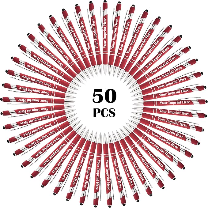 Up to 500 Pcs Custom Pens Bulk | Rainbow of Colors | Soft-Touch Metal Black Ink Personalized with Name or Message (Red, 50 pcs)