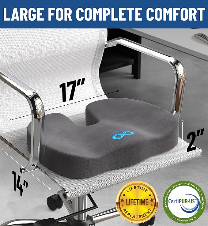 Everlasting Comfort Doctor Recommended Memory Foam Seat Cushions for Office Chairs - HSA FSA Eligible Tailbone Pain Relief Cushion, Sciatica & Back Support, Office Chair Cushion & Car Seat Cushion