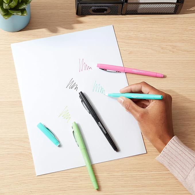 Amazon Basics Felt Tip Marker Pens, Versatile for Writing, Drawing, and Journaling, Black, 24-Pack