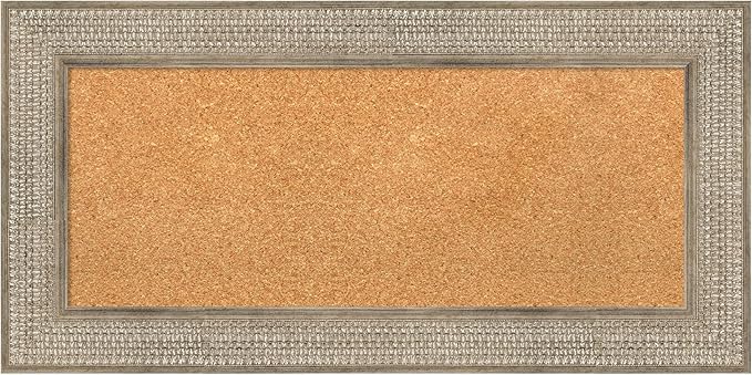 Amanti Art Natural Cork Board for Wall, 18x36 Vision Board with Silver Wood Frame, Medium Corkboard Office Decor for Home Organization, Traditional Corkboard Pinboard to Display Items for Home
