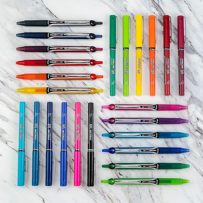 Pilot, Precise V5, Capped Liquid Ink Rolling Ball Pens, Extra Fine Point 0.5 mm, Assorted Colors, Pack of 7