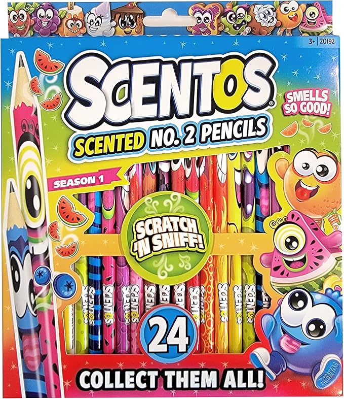 Scentos Scented Pencils for Kids - No. 2 Lead Pencils - Cute Pencils - For Ages 3 and Up - 24 Pack