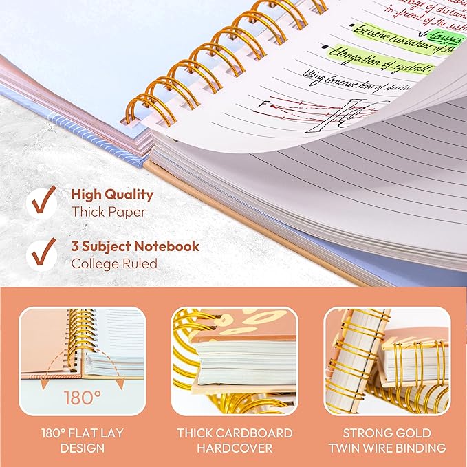 Journal for Women Spiral - 10.25" x 7.25" 300 Pages - Teacher Notebook, Hard Cover Spiral Notebook Pretty Notebooks for Women (Positive Vibe) Marble