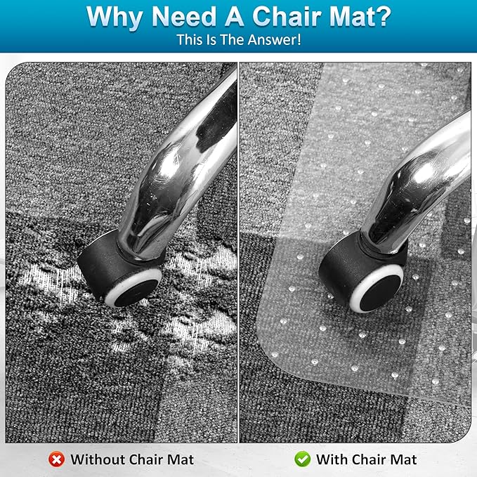 Desk Chair Mat for Carpeted Floors, 30" X 48", Transparent Office Chair Mat for Low Pile Carpets, Plastic Floor Mat for Office Chair on Carpet for Work, Home, Gaming, Easy Glide (Rectangle)