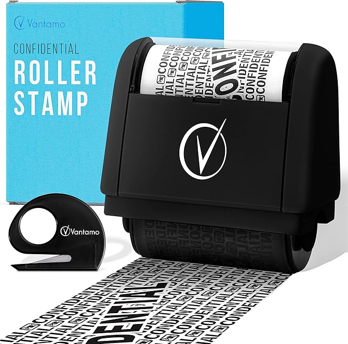 Identity Theft Protection Roller Stamps Wide Kit - Confidential Roller Stamp, Anti Theft, Privacy & Security Stamp, Designed for ID Blackout Security - Classy Black