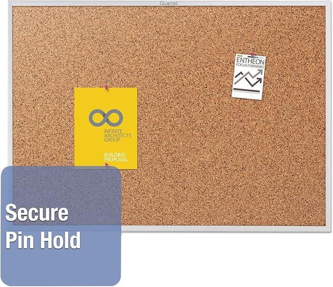 Quartet Cork Board, Bulletin Board, 3' x 2' Corkboard, Aluminum Frame (2303)