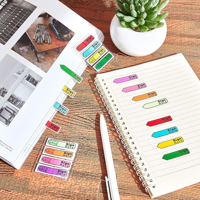 Tatuo 4800 Pcs Sign Here Tabs Colored Flag Stickers 8 Colors with Dispenser Arrow Flag Easy to Post for Notary Books Paper (Sign Here Style)