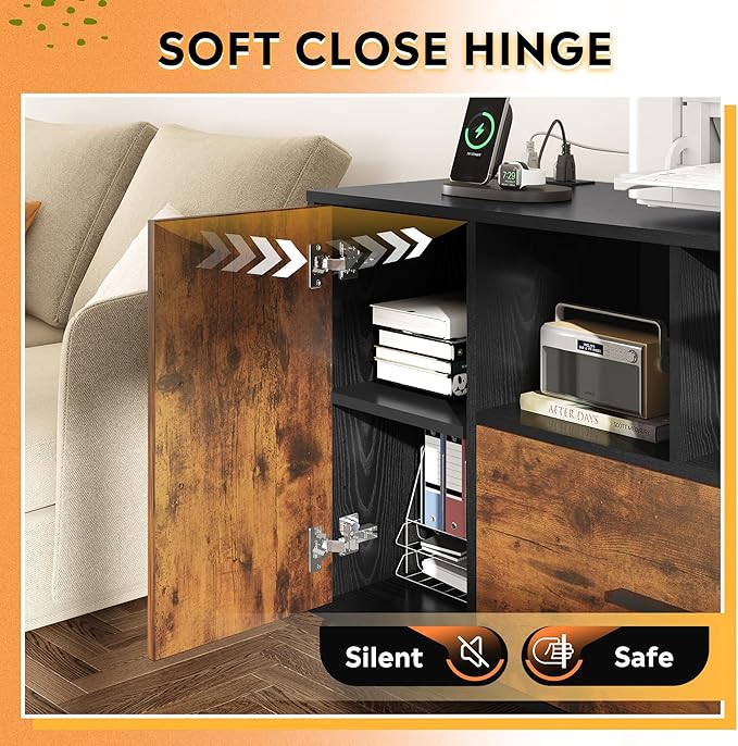 DEVAISE File Cabinet with Charging Station, 1 Drawer Rolling File Cabinet, Locking Filing Cabinet for Home Office, Wood Printer Stand with Storage, Rustic Brown