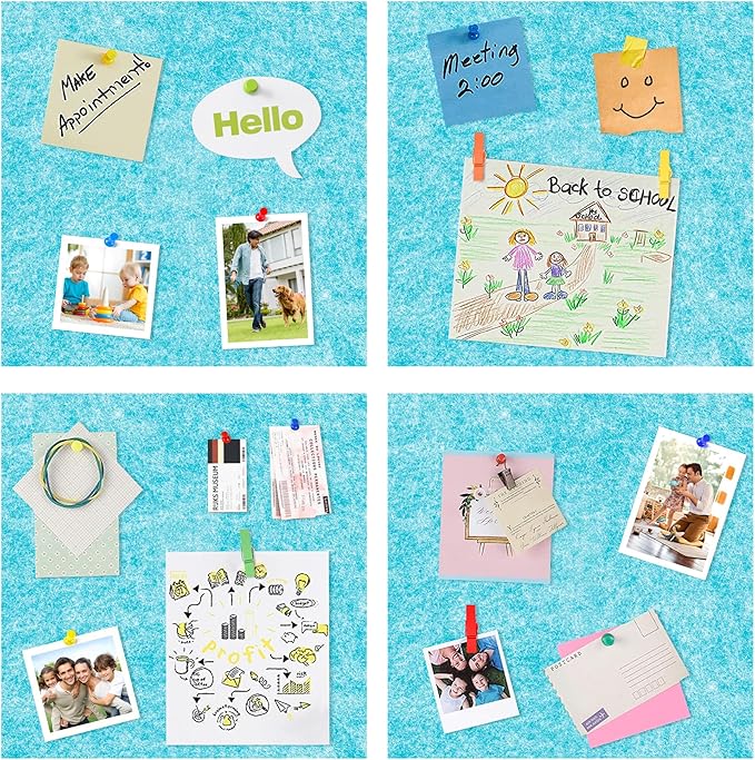 AKTOP Cork Bulletin Board 12x12, 1/2" Thick Felt Cork Board Tiles 12 Pack, Small Square Pin Board for Wall, Self Adhesive Corkboards with 120 Push Pin Wood Clips for School, Home & Office, Baby Blue